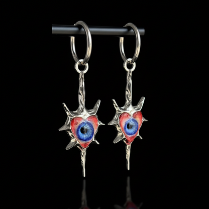 Even My Heart Wears Armor — Gothic Spike Eyeball Heart Drop Earring - Awhisker