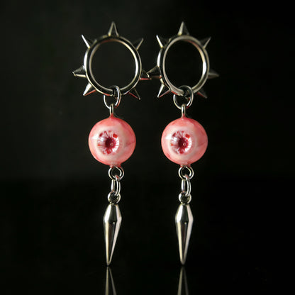 Sweet Like A Peach - Pink Gothic Spiked Eyeball Earrings - Awhisker