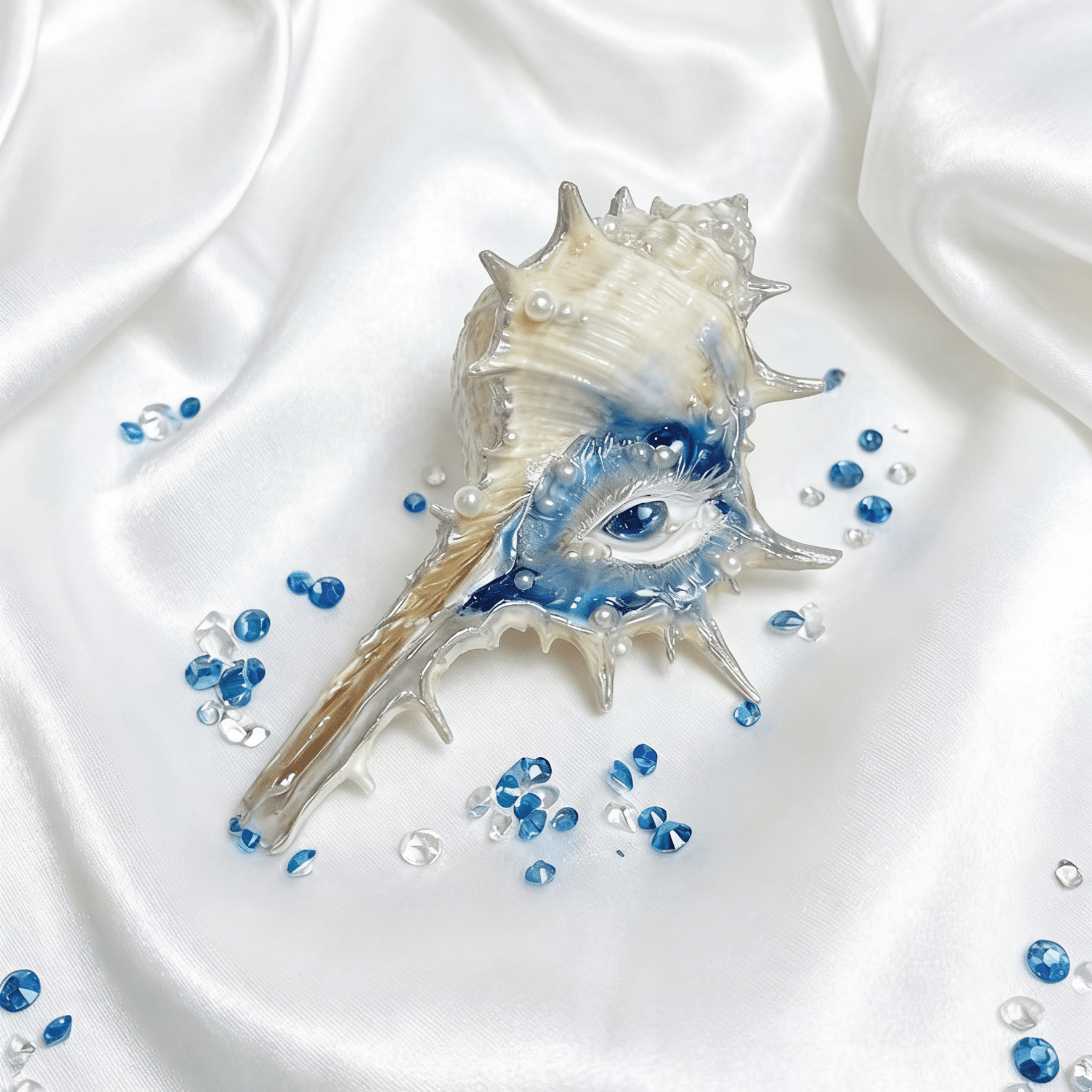 The Blue Sea’s Gaze – Handmade Conch Shell Eye Art Ornament - Awhisker
