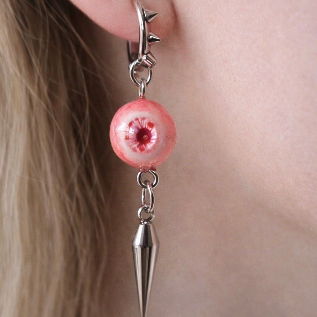 Sweet Like A Peach - Pink Gothic Spiked Eyeball Earrings - Awhisker