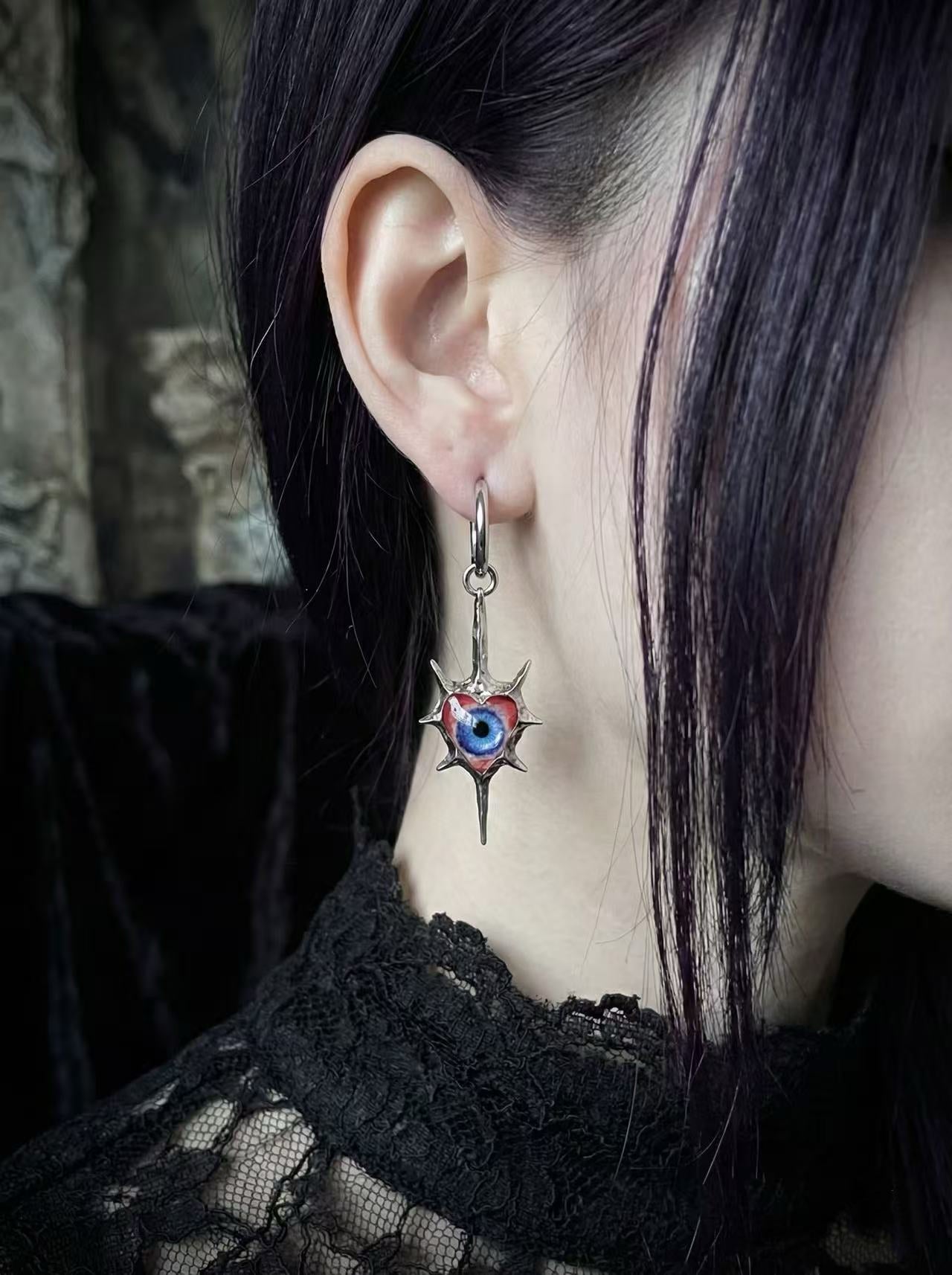 Even My Heart Wears Armor – Gothic Eye Spike Earrings - Awhisker