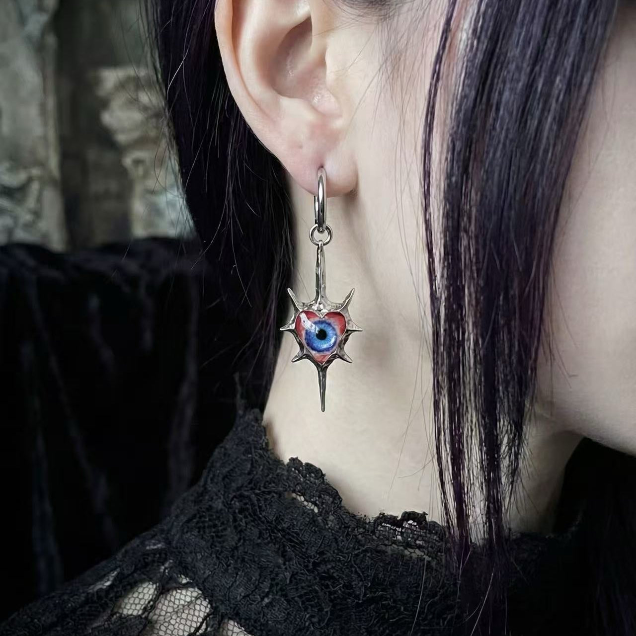 Even My Heart Wears Armor – Gothic Eye Spike Earrings - Awhisker