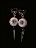 Heaven’s Mercy — Blue - Grey Eyeball Drop Earrings with Cross Pupil & Spike - Awhisker