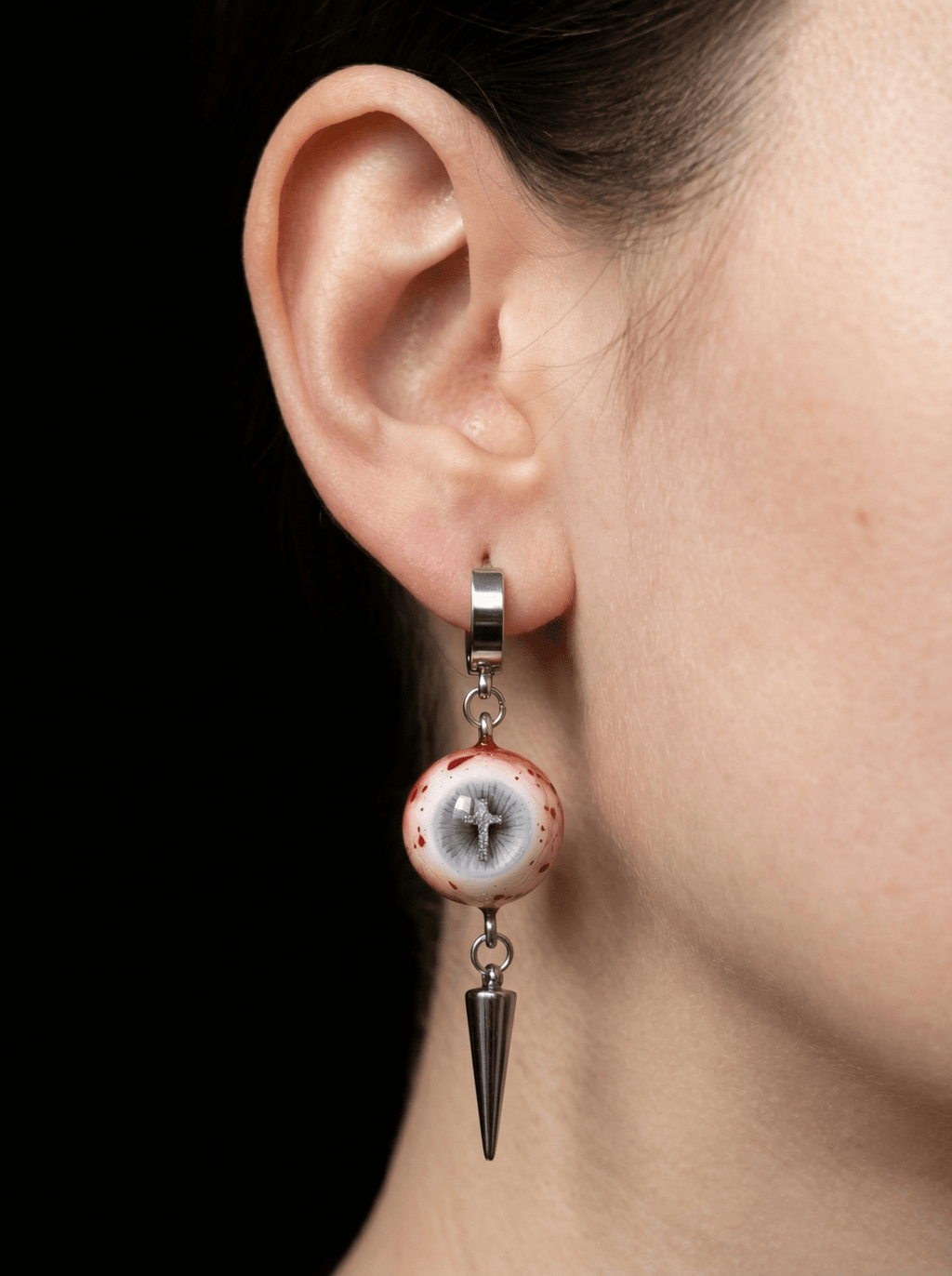 Heaven’s Mercy — Blue - Grey Eyeball Drop Earrings with Cross Pupil & Spike - Awhisker