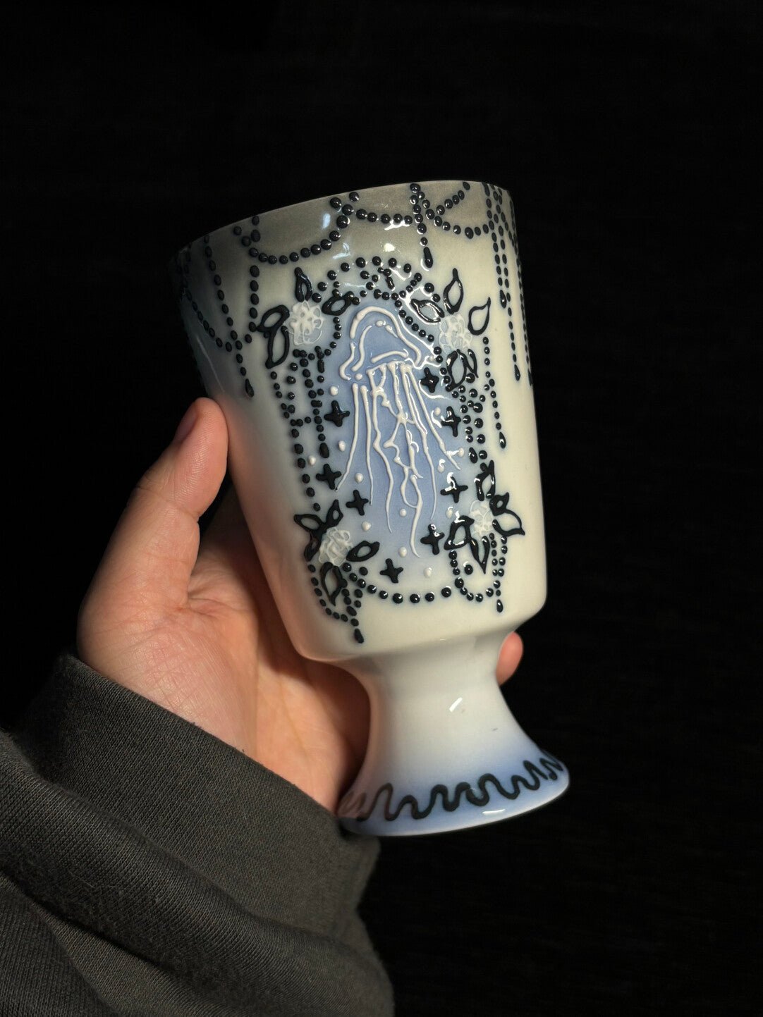 Vintage Jellyfish Ceramic Goblet – Artistic Fantasy Cup - Awhisker
