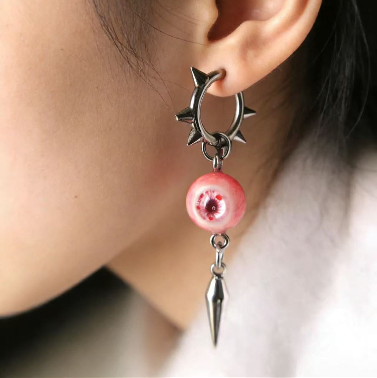 Sweet Like A Peach - Pink Gothic Spiked Eyeball Earrings - Awhisker