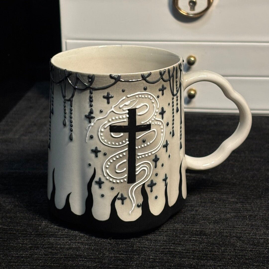 Gothic Cross Ceramic Mug – Dark Medieval Style Coffee Cup - Awhisker