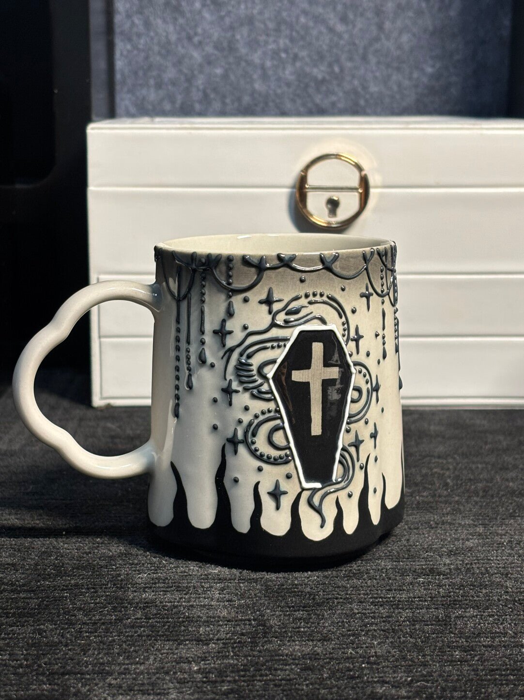 Gothic Cross Ceramic Mug – Dark Medieval Style Coffee Cup - Awhisker