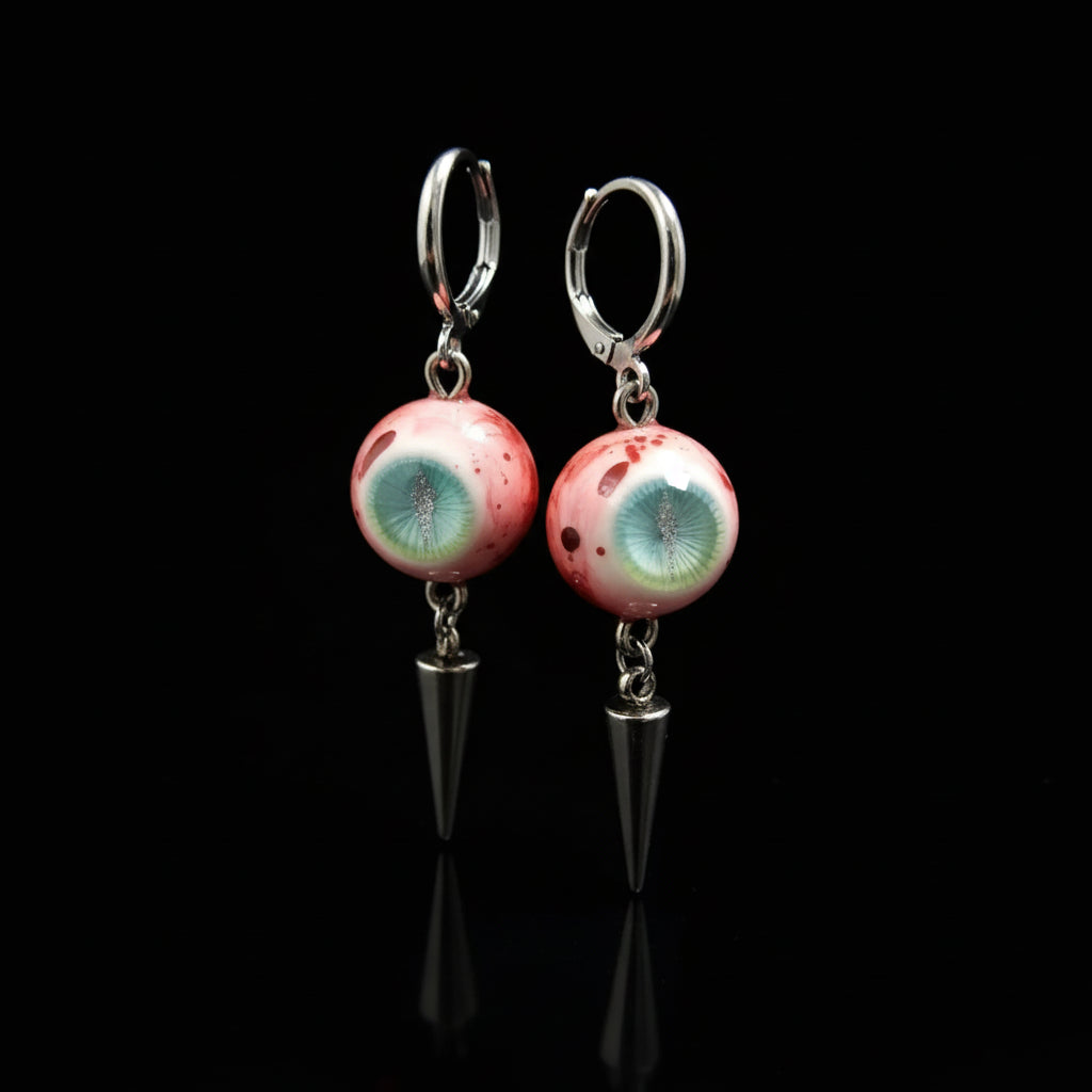 Abyssal Spiral — Blue-Green Slit-Pupil Titanium Earring - Awhisker