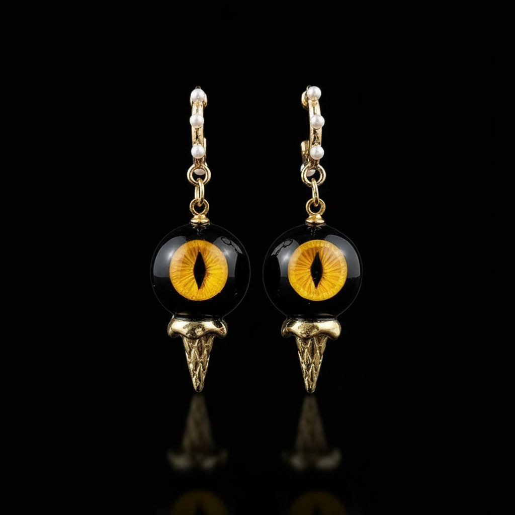 Cthulhu Feline Gaze — Obsidian Cat Eye Abyssal Spike Earring - Awhisker