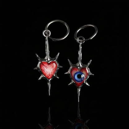 Even My Heart Wears Armor — Gothic Spike Eyeball Heart Drop Earring - Awhisker