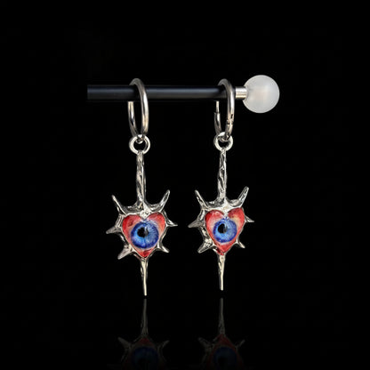 Even My Heart Wears Armor — Gothic Spike Eyeball Heart Drop Earring - Awhisker