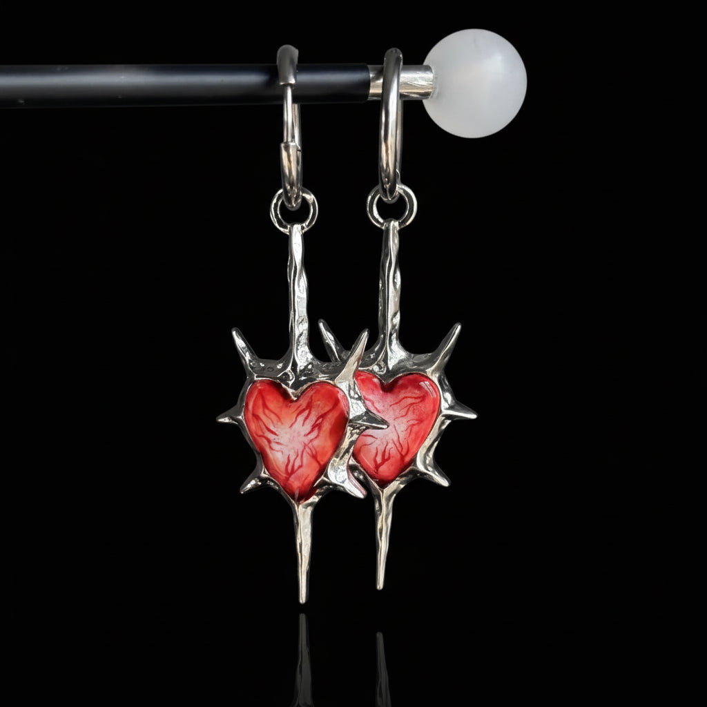 Even My Heart Wears Armor — Gothic Spike Eyeball Heart Drop Earring - Awhisker