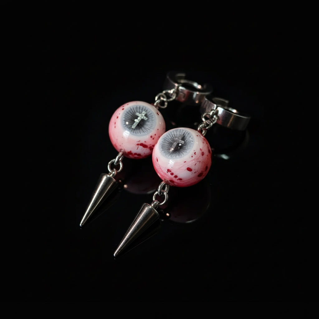 Heaven's Mercy — Cross-Etched Eyeball Spike Drop Earring - Awhisker