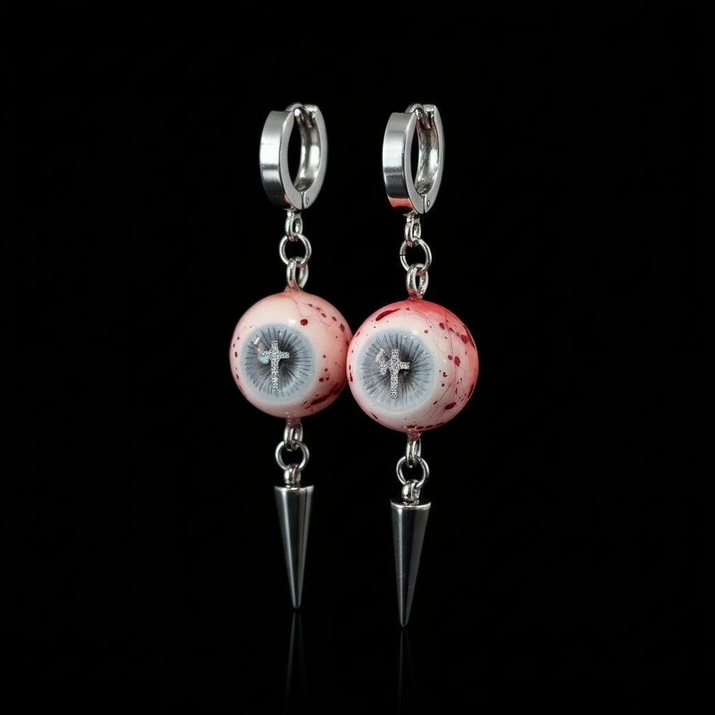 Heaven's Mercy — Cross-Etched Eyeball Spike Drop Earring - Awhisker