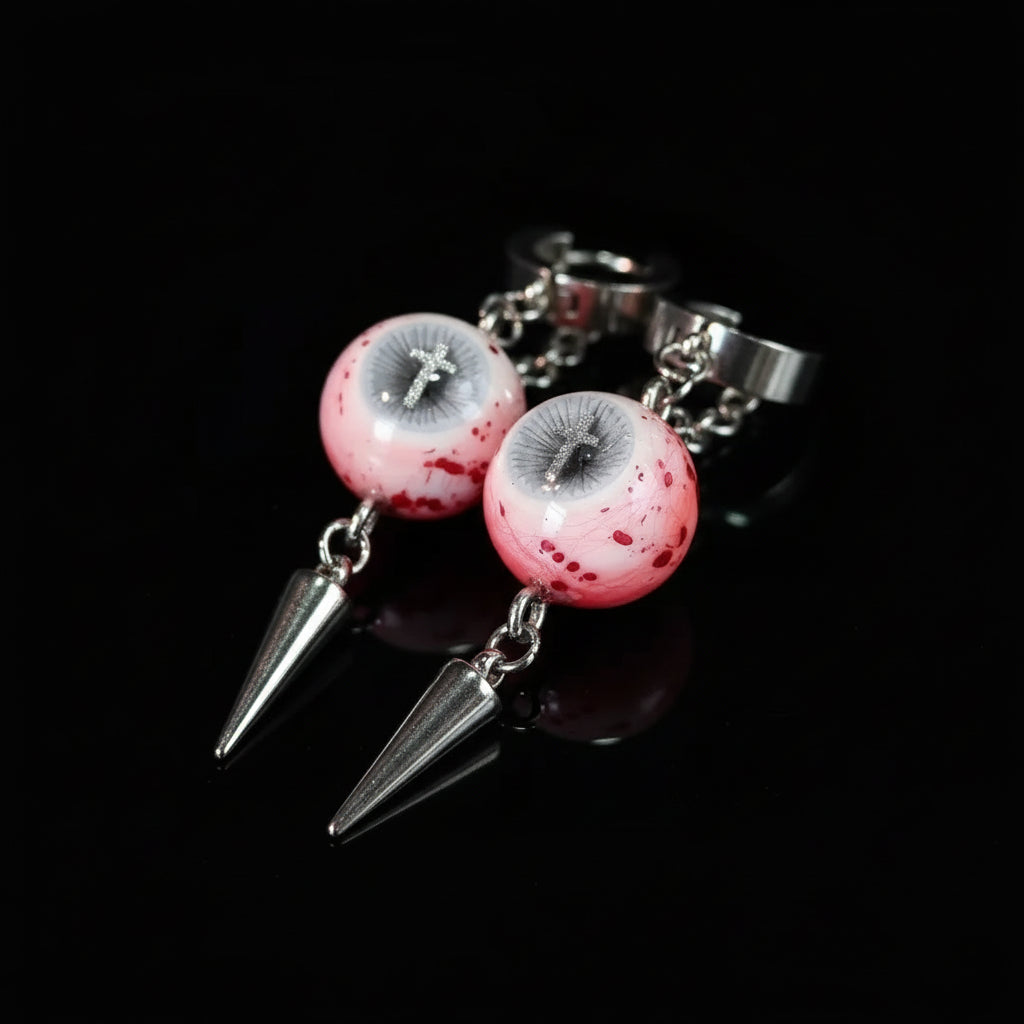 Heaven's Mercy — Cross-Etched Eyeball Spike Drop Earring - Awhisker