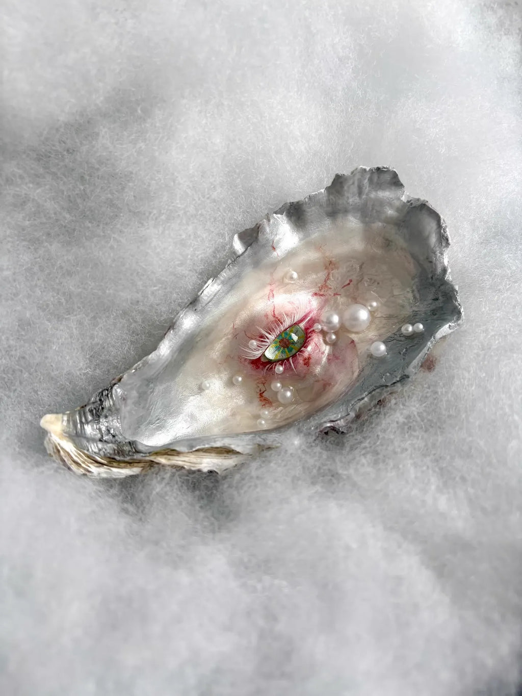 Oyster Iris — Artisan-Crafted Oyster Shell Eye Sculpture, Oceanic Dark Art - Awhisker