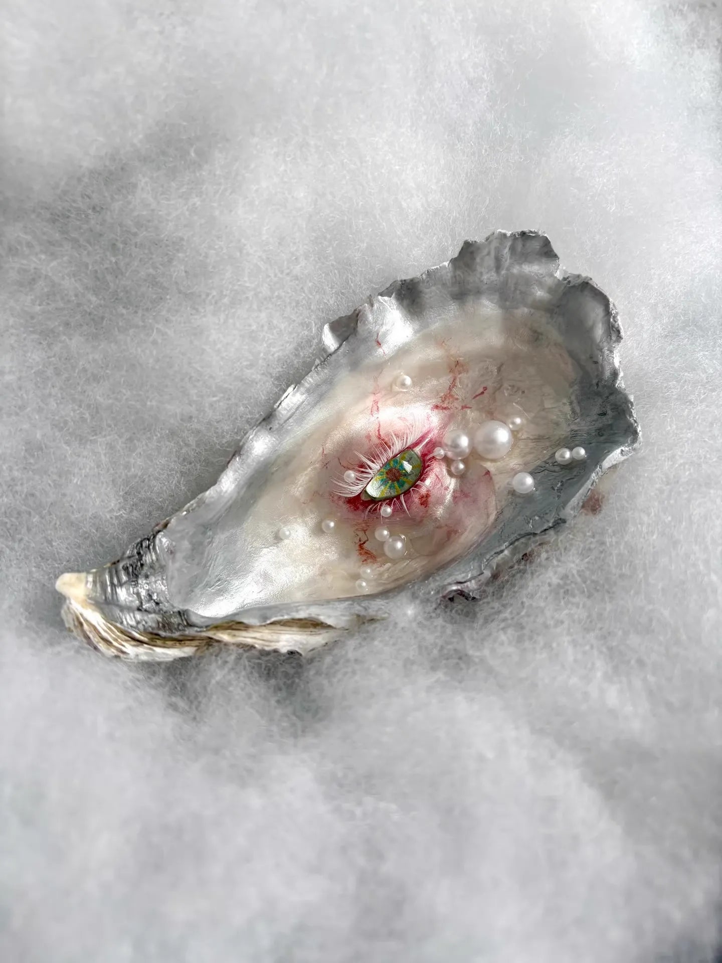 Oyster Iris — Artisan-Crafted Oyster Shell Eye Sculpture, Oceanic Dark Art - Awhisker