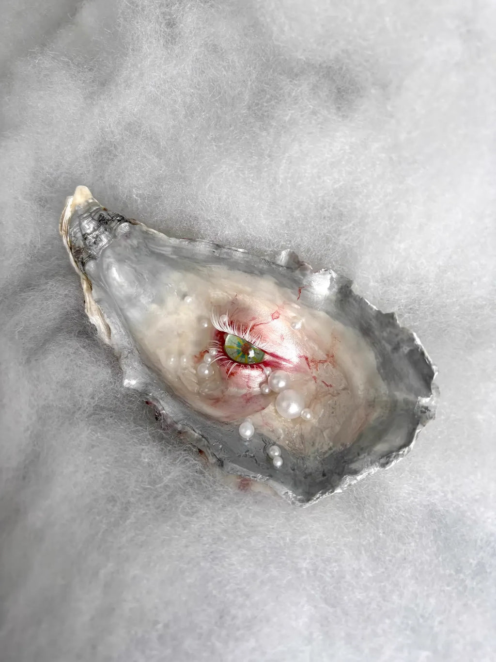 Oyster Iris — Artisan-Crafted Oyster Shell Eye Sculpture, Oceanic Dark Art - Awhisker