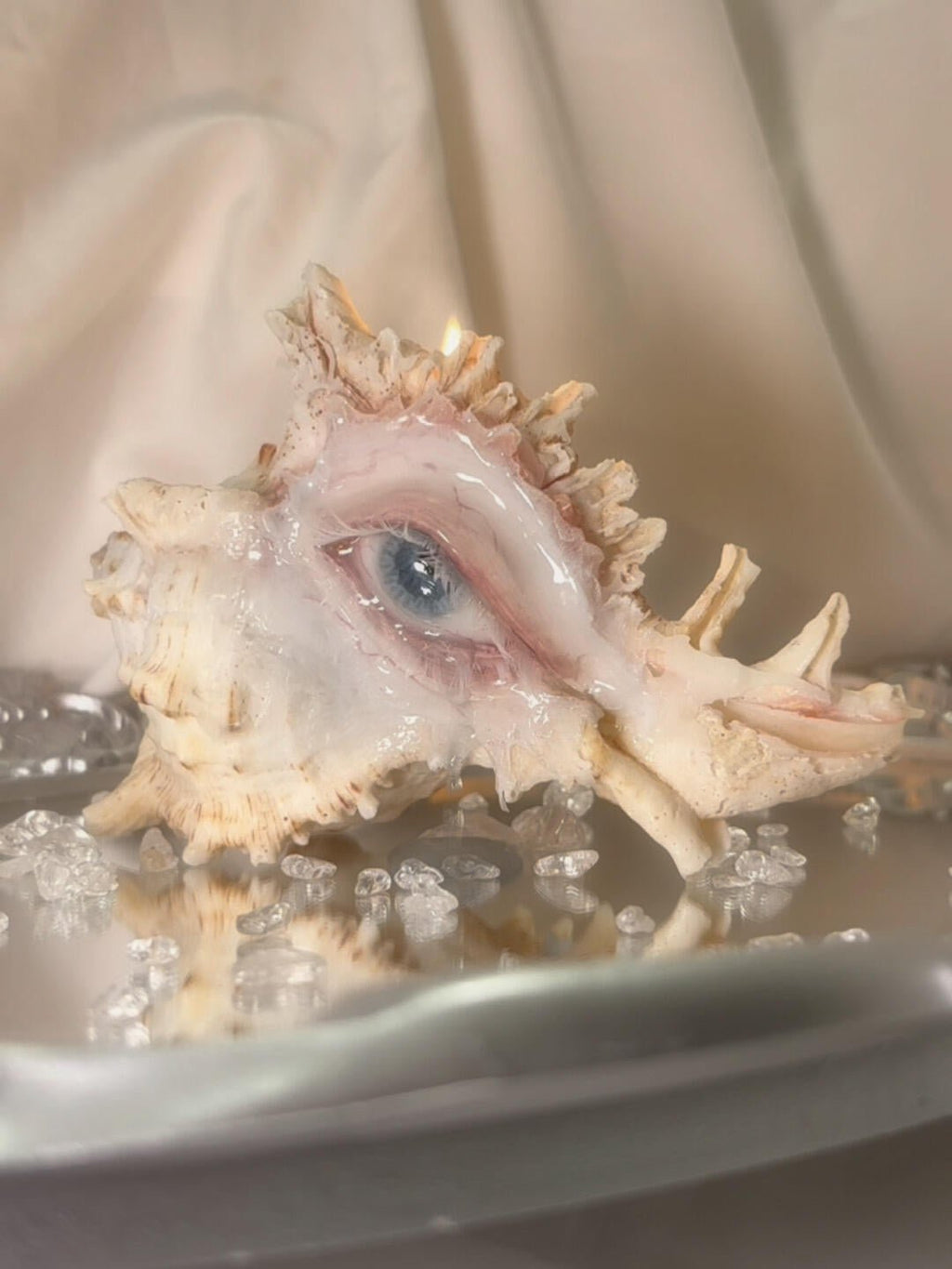 Teardrops Like Pearl — Conch Shell Candle Holder with Sculpted Weeping Eye - Awhisker