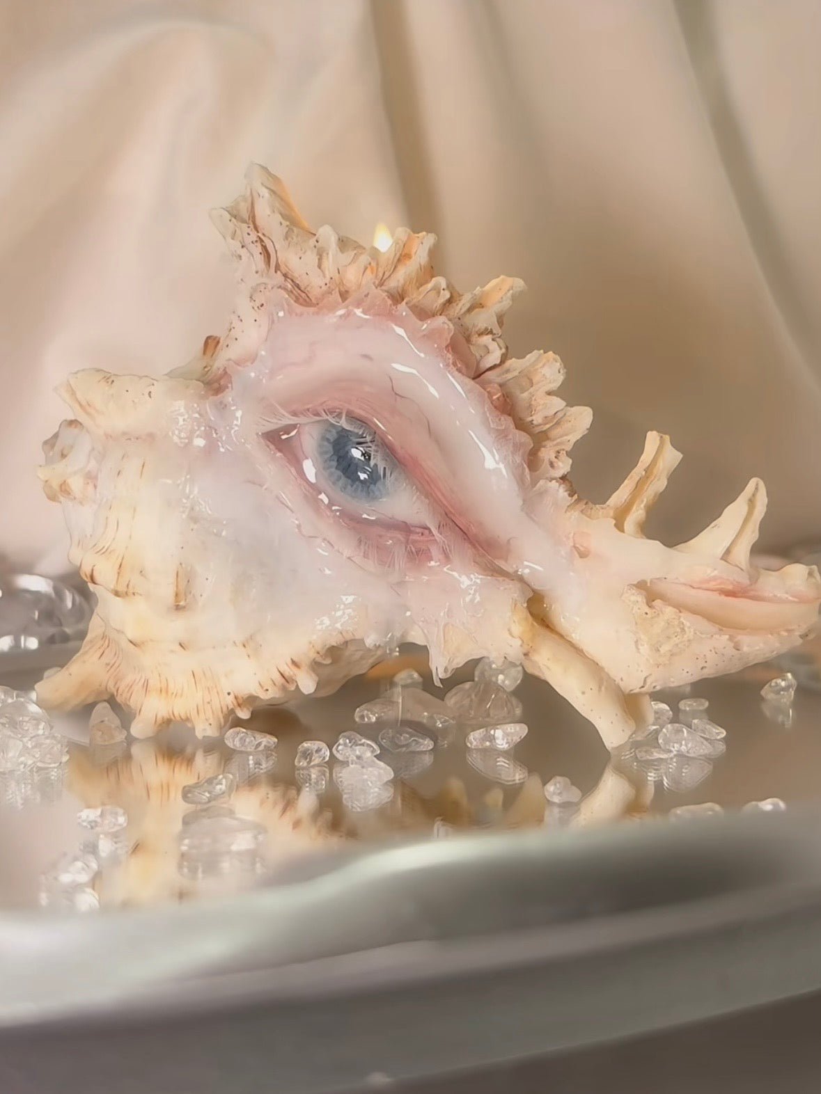 Teardrops Like Pearl — Conch Shell Candle Holder with Sculpted Weeping Eye - Awhisker
