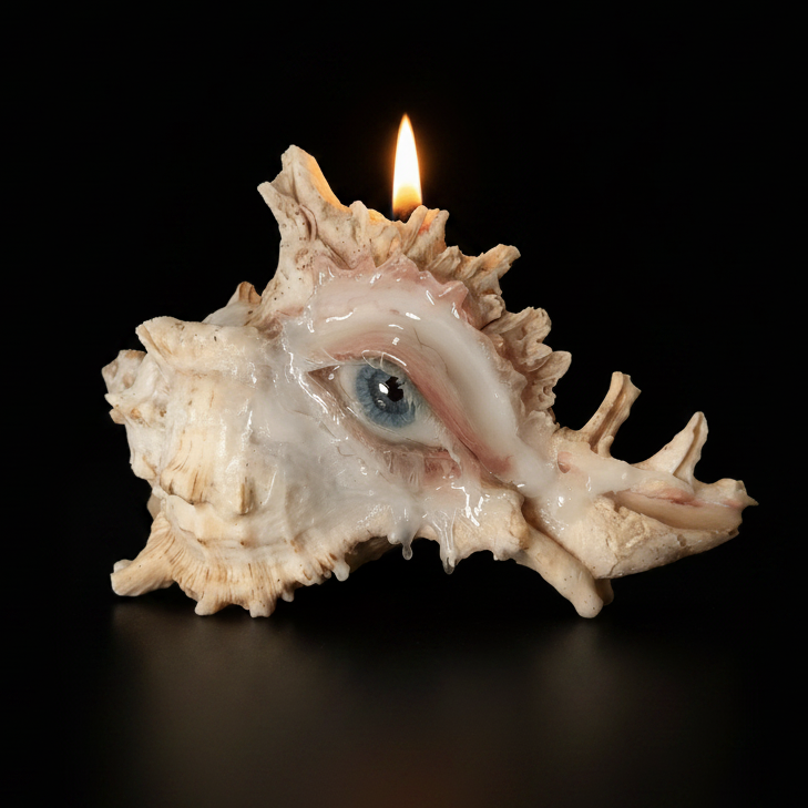 Teardrops Like Pearl — Conch Shell Candle Holder with Sculpted Weeping Eye - Awhisker