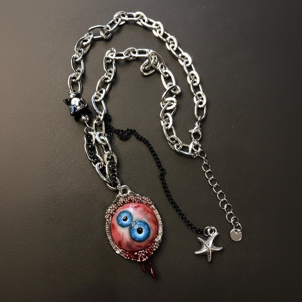 The Twin Abyss Sentinel — Dual Blue Eyeball Relic Pendant Necklace - Awhisker