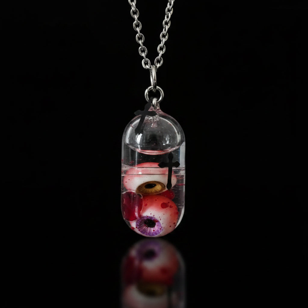 Twin Specimen — Dual Eyeball Capsule Pendant Necklace - Awhisker