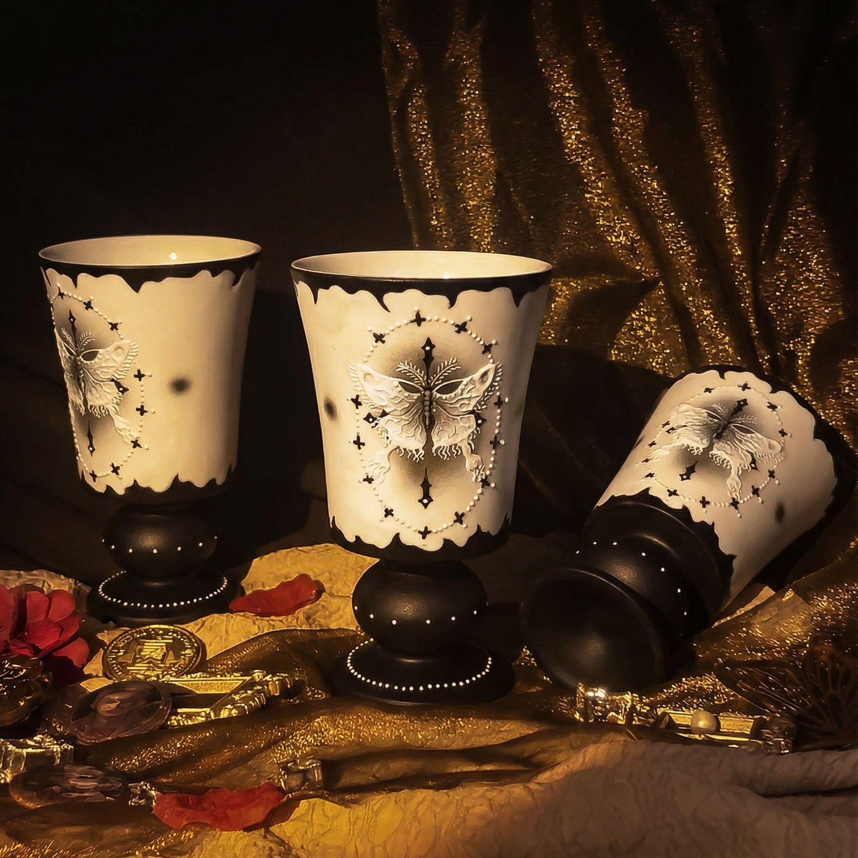 White Moth Skeleton Goblet Gothic Style - Awhisker