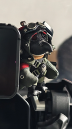Handmade Bird Pilot Dark Version face close-up — detailed miniature bird face with red eyes, dark art toy — Awhisker