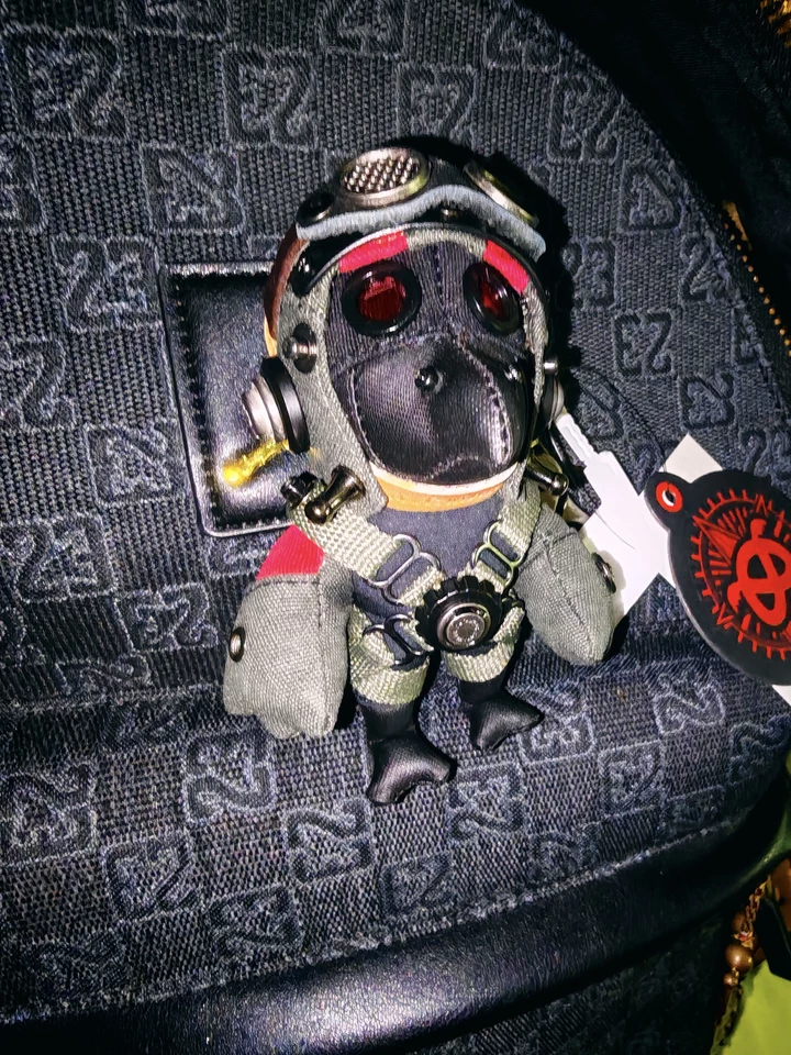 Handmade Bird Pilot Dark Version detail — handcrafted fabric texture and Q-mode design, artisan toy — Awhisker