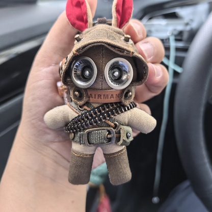 Tactical bunny soldiers with goggled helmets and military hardware. Dark post-apocalyptic aesthetic, gothic artisan art toy collectible.