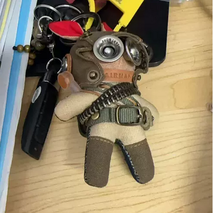 Military bunny duo in dark tactical gear with ammunition bandoliers and utility belts. Dark wasteland aesthetic, gothic art toy, artisan collectible.